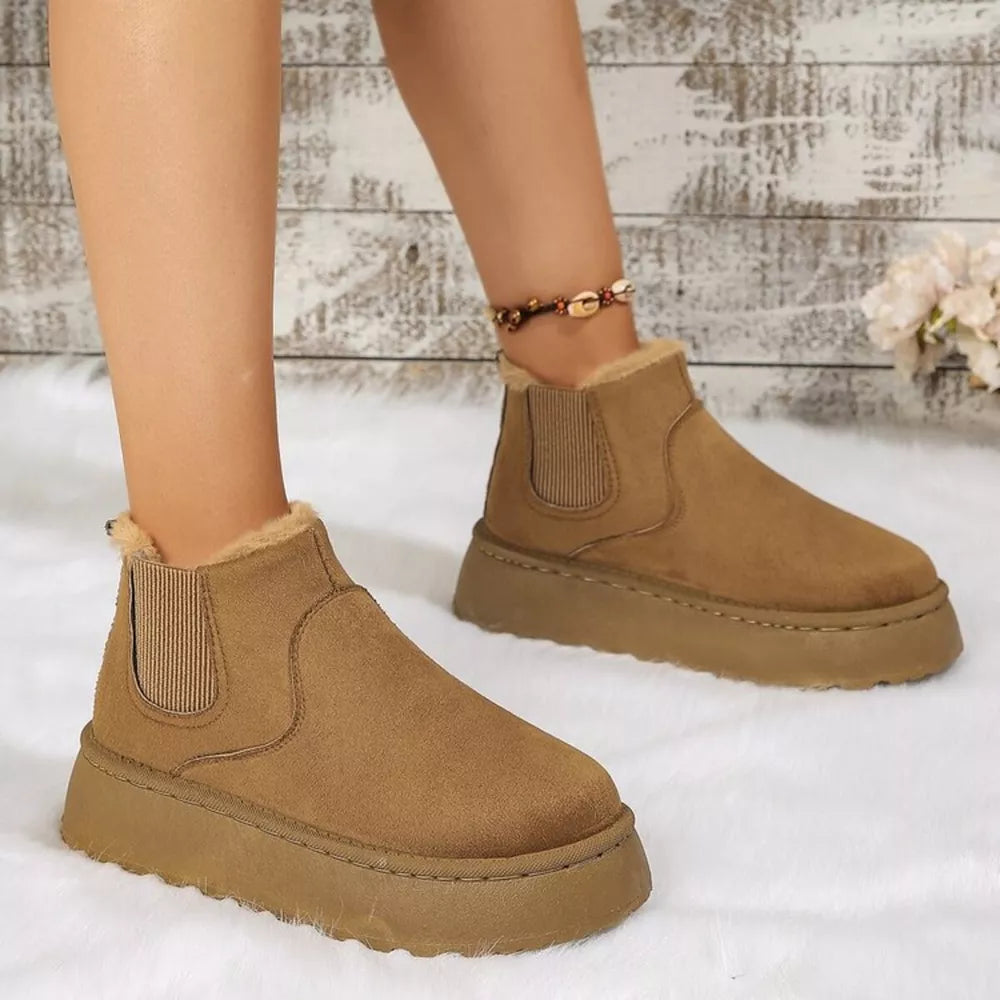 Suede Round Toe Platform Ankle Boots