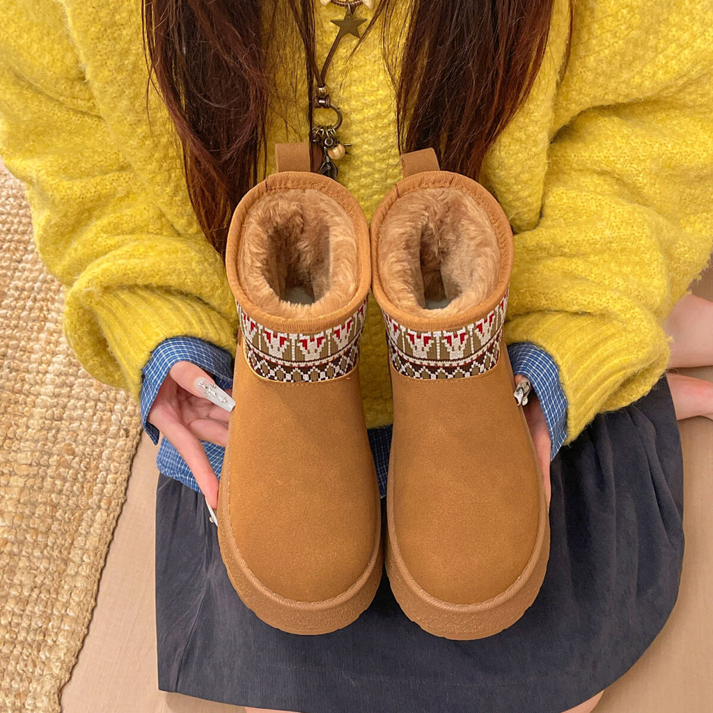 Fabric Round Toe Platform Boots