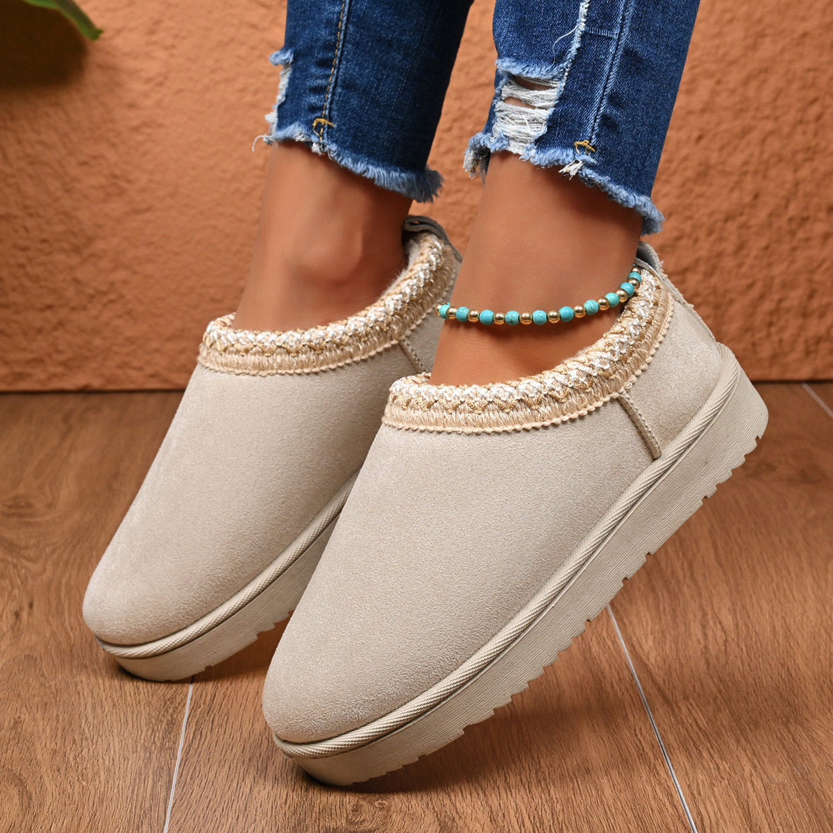 Slip-On Round Toe Platform Ankle Boots