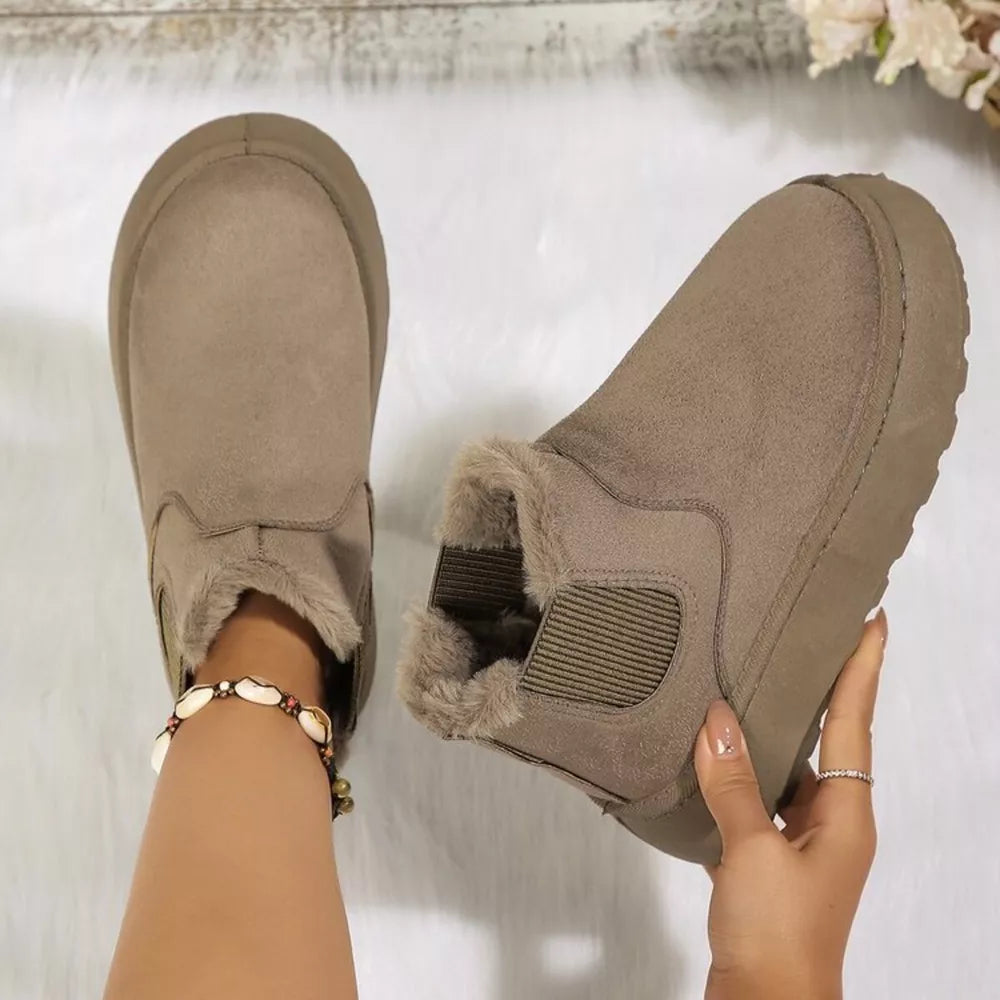 Suede Round Toe Platform Ankle Boots