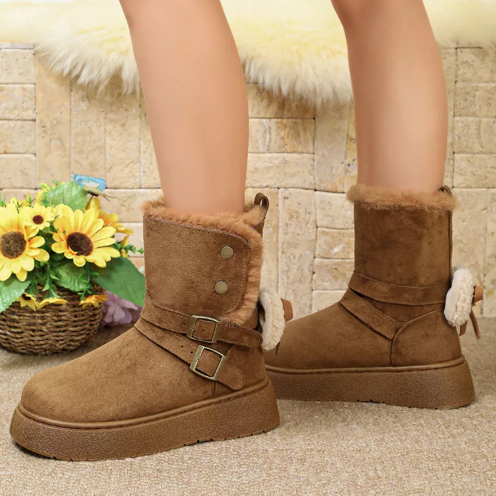 Buckle Round Toe Platform Boots