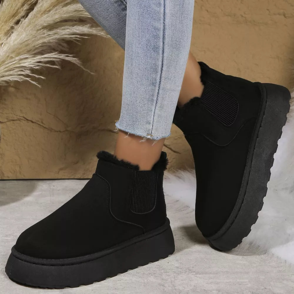 Suede Round Toe Platform Ankle Boots