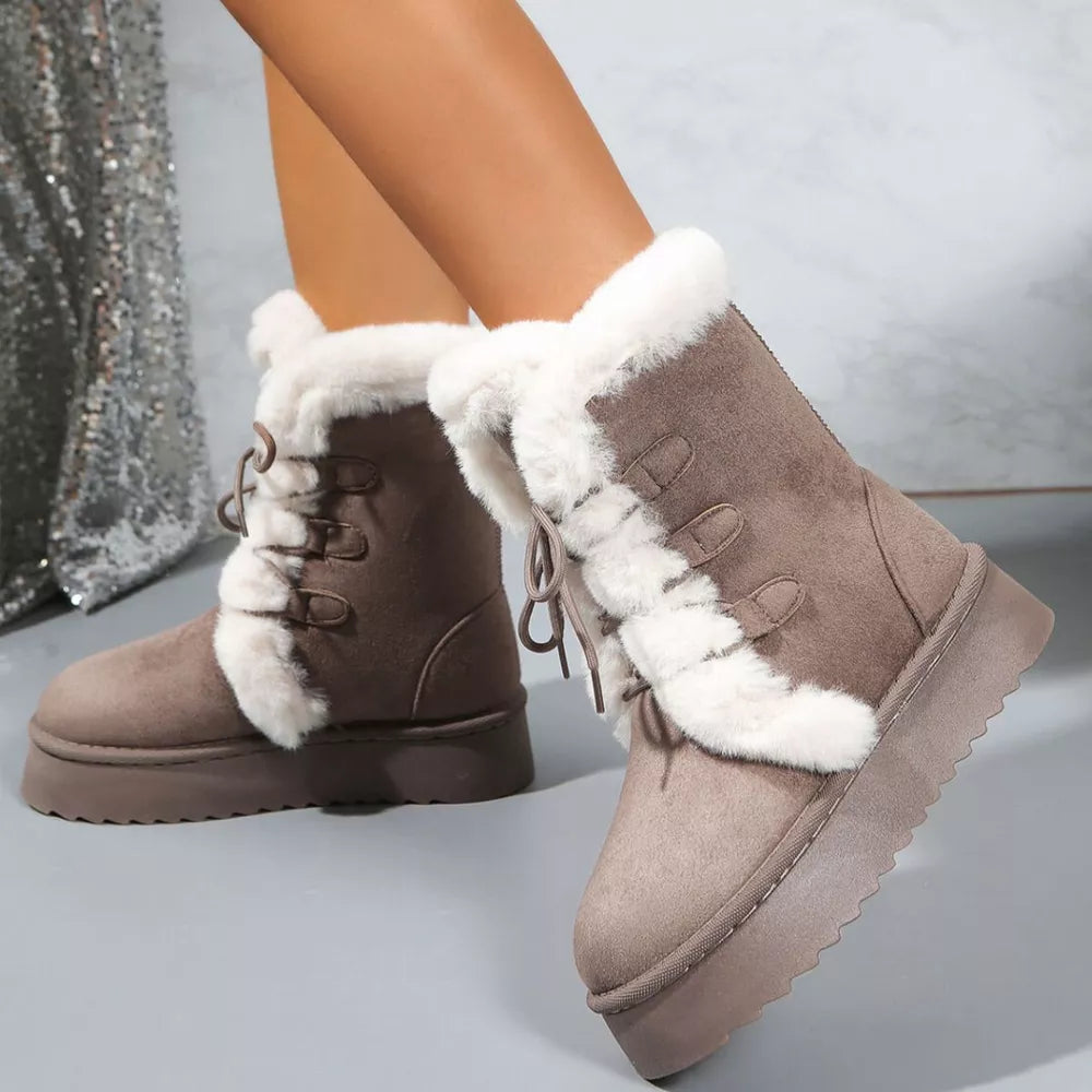 Cozy Suede Lace-up Platform Boots