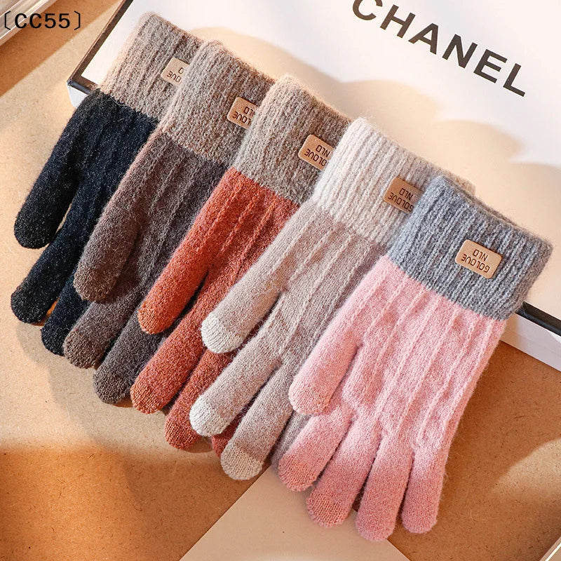 Women's Thick Plush Knitted Touchscreen Winter Gloves