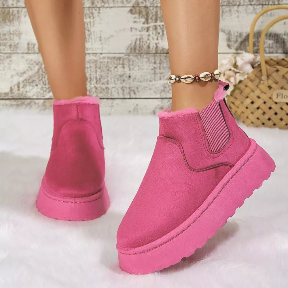 Suede Round Toe Platform Ankle Boots