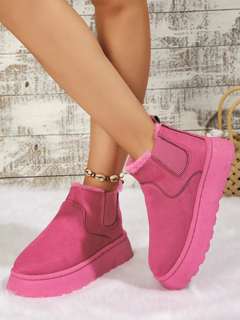 Suede Round Toe Platform Ankle Boots