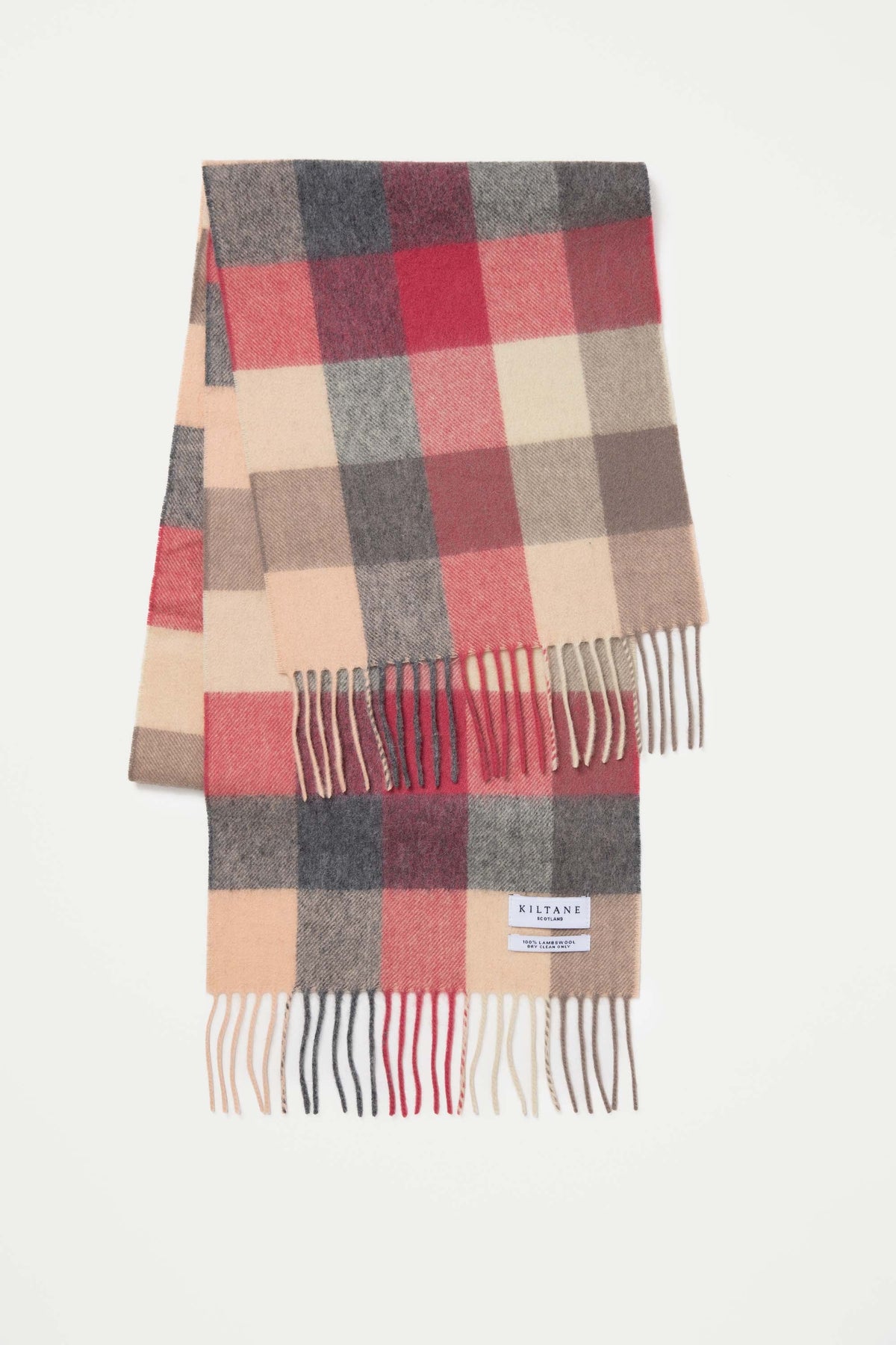 5 Square Check Lambswool Scarf - Grey Rose