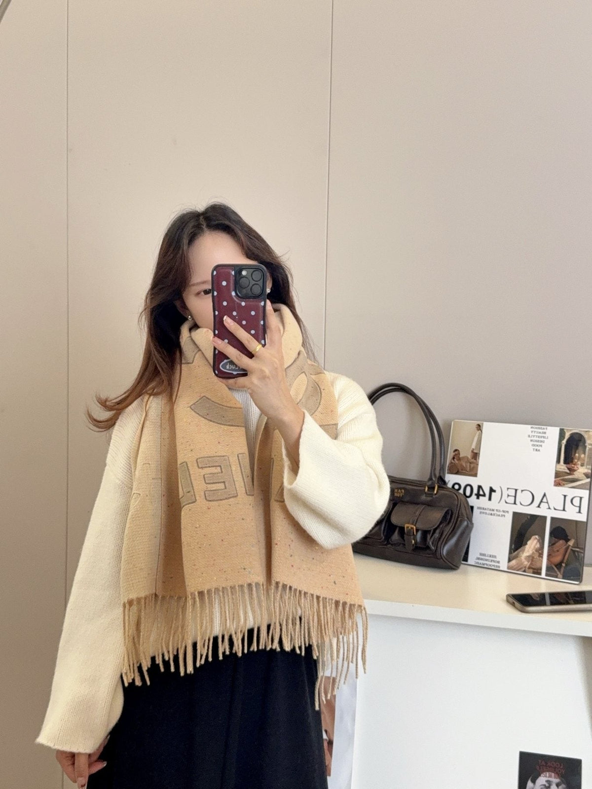 Chanel Double-C Motif Fringed Scarf