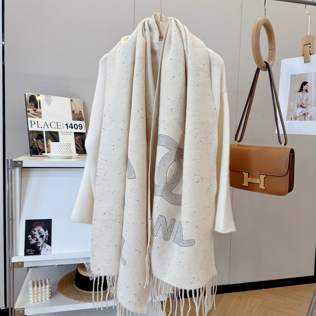 Chanel Double-C Motif Fringed Scarf