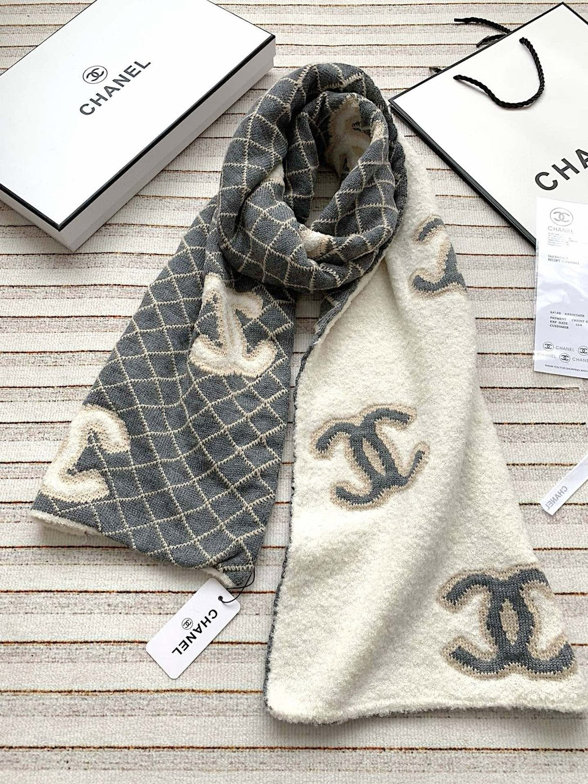 Chanel Diamond-Pattern Logo Scarf