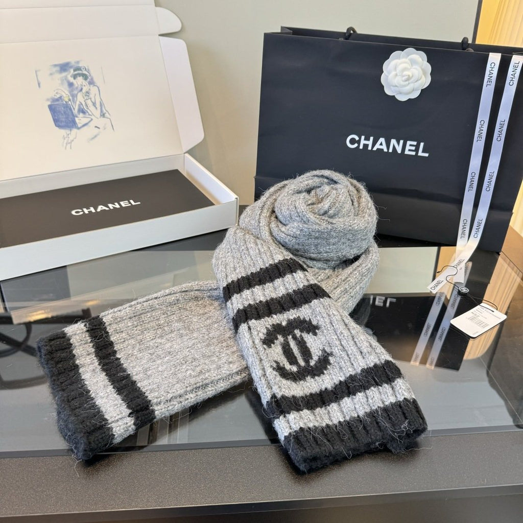 Chanel Rib-Knit Striped Scarf