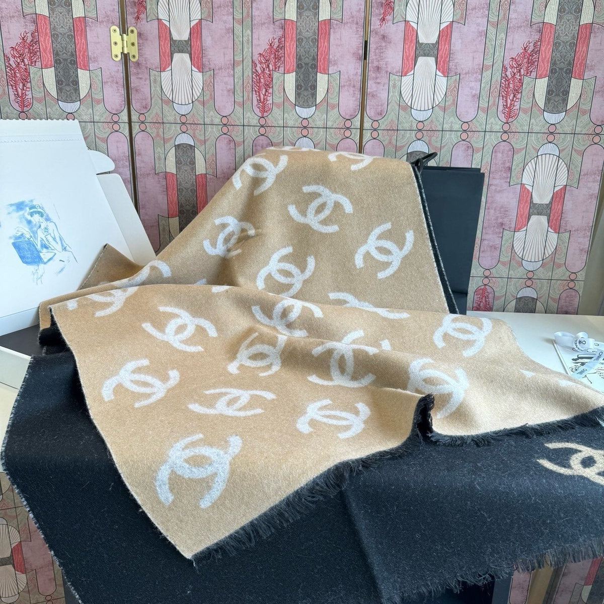 Chanel Reversible Logo Scarf Shawl
